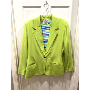 VTG Silks By Joan Leslie Blazer & Blouse Neon Green 100% Silk Womens Sz 16